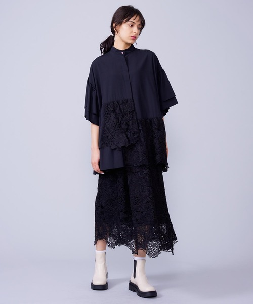MILKFED.(ミルクフェド)の「LACE RUFFLE TUNIC(チュニック・レディース・ライトグリーン/ブラック/ホワイト・ONE SIZE)」の3枚目の写真