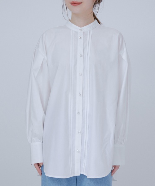 VIS（ビス）の「【洗える・防シワ】リボンボウタイパールボタンバンドカラーシャツ（シャツ/ブラウス・レディース・ブルー/ホワイト/ピンク・FREE）」の18枚目の写真