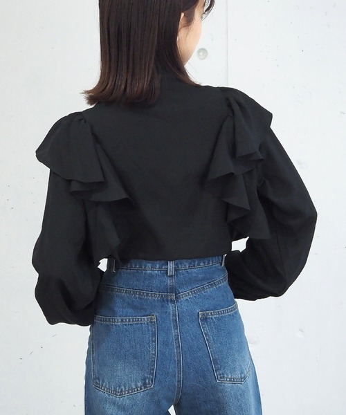 tiptop（ティップトップ）の「ラッフルボウタイブラウス（シャツ/ブラウス・レディース・ブラック/オフホワイト・FREE）」の9枚目の写真