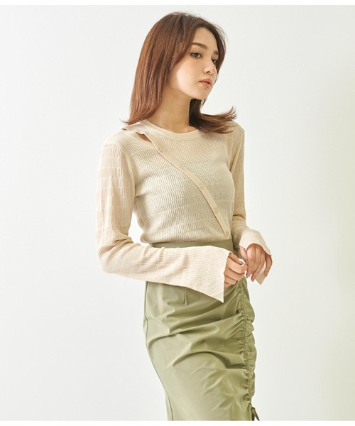 ANAP(アナップ)の「カットアウト袖スリットデザイントップスカットソー(Tシャツ/カットソー・レディース・グリーン/アイボリー/ブラック・FREE)」の7枚目の写真