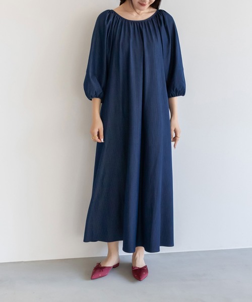 デニム風フレアワンピース