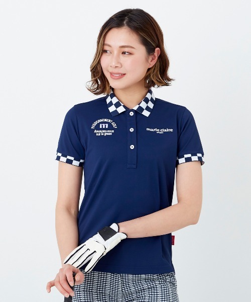 マリークレールポロシャツ、スカート marie claire ストレッチ鹿の子ポロシャツ(マリ・クレール
