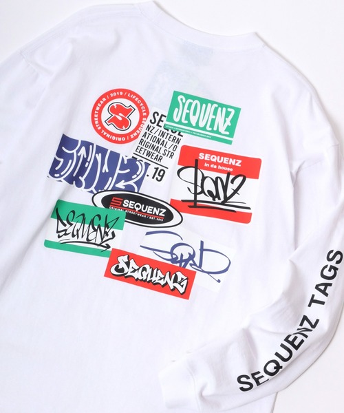 SEQUENZ(シークエンズ)の「SEQUENZ/シークエンズ オーバーサイズ ファイヤー ワッペン モチーフ バックプリント ロゴ ロンT(Tシャツ/カットソー・メンズ・カーキ/ブラック/レモンイエロー/ブラック系その他/ホワイト/ホワイト系その他・M/L/LL)」の1枚目の写真
