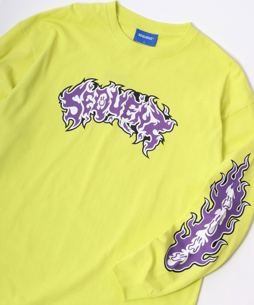 SEQUENZ(シークエンズ)の「SEQUENZ/シークエンズ オーバーサイズ ファイヤー ワッペン モチーフ バックプリント ロゴ ロンT(Tシャツ/カットソー・メンズ・カーキ/ブラック/レモンイエロー/ブラック系その他/ホワイト/ホワイト系その他・M/L/LL)」の6枚目の写真