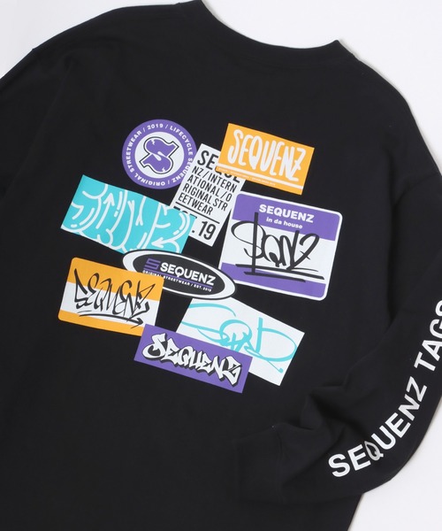 SEQUENZ(シークエンズ)の「SEQUENZ/シークエンズ オーバーサイズ ファイヤー ワッペン モチーフ バックプリント ロゴ ロンT(Tシャツ/カットソー・メンズ・カーキ/ブラック/レモンイエロー/ブラック系その他/ホワイト/ホワイト系その他・M/L/LL)」の3枚目の写真