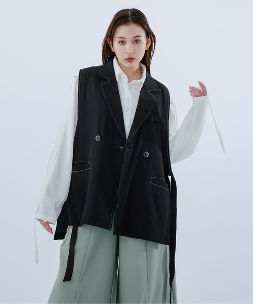 Ellno Loset(エルノロゼット)の「配色ステッチジレ(ベスト・メンズ・オフホワイト/ブラック・MEDIUM/LARGE)」の14枚目の写真