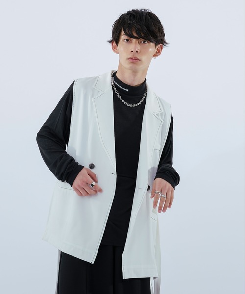 Ellno Loset(エルノロゼット)の「配色ステッチジレ(ベスト・メンズ・オフホワイト/ブラック・MEDIUM/LARGE)」の9枚目の写真