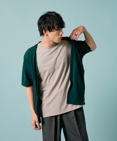 Blue Standard (ブルースタンダード)の「【BLUE STANDARD/ブルースタンダード】ダブルフェイス 接触冷感 吸水速乾 梨地5分袖 カーディガン Tシャツセット(カーディガン/ボレロ・メンズ・ブルー/ブラック/グリーン・MEDIUM/LARGE/X-LARGE)」の3枚目の写真