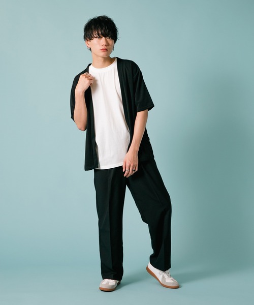 Blue Standard (ブルースタンダード)の「【BLUE STANDARD/ブルースタンダード】ダブルフェイス 接触冷感 吸水速乾 梨地5分袖 カーディガン Tシャツセット(カーディガン/ボレロ・メンズ・ブルー/ブラック/グリーン・MEDIUM/LARGE/X-LARGE)」の4枚目の写真