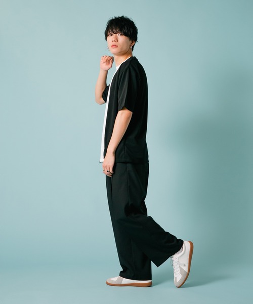Blue Standard (ブルースタンダード)の「【BLUE STANDARD/ブルースタンダード】ダブルフェイス 接触冷感 吸水速乾 梨地5分袖 カーディガン Tシャツセット(カーディガン/ボレロ・メンズ・ブルー/ブラック/グリーン・MEDIUM/LARGE/X-LARGE)」の7枚目の写真