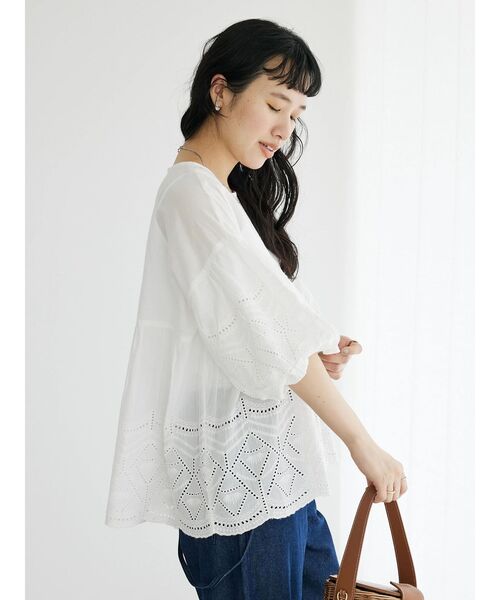 CRAFT STANDARD BOUTIQUE(クラフトスタンダードブティック)の「インドコットンアイレット刺繍バルーンスリーブブラウス(シャツ/ブラウス・レディース・オフホワイト/グリーン/ブラック・FREE)」の7枚目の写真
