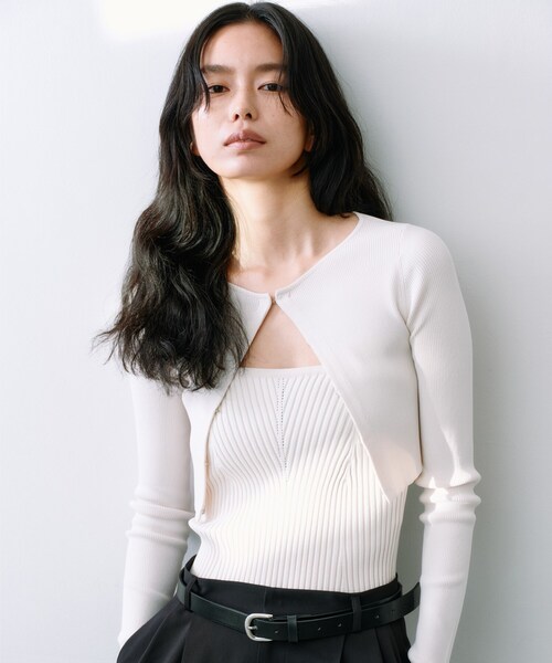 CODE A（コードエー）の「open front cardigan（カーディガン/ボレロ・レディース・ブラック/アイボリー・00）」の13枚目の写真