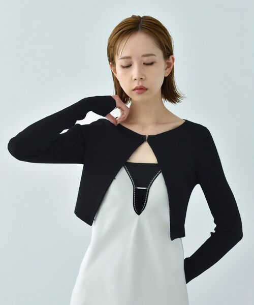CODE A（コードエー）の「open front cardigan（カーディガン/ボレロ・レディース・ブラック/アイボリー・00）」の16枚目の写真