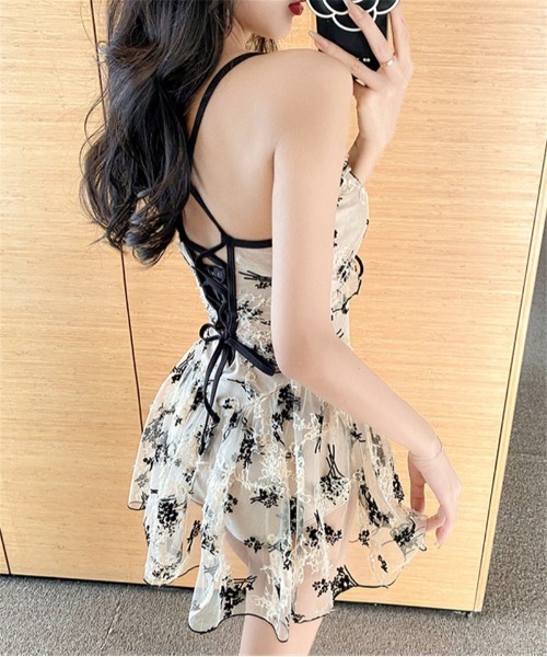 Ritzy(リッツィー)の「レース花柄フロントリボンキャミソールスカートワンピース水着(水着・レディース・ベージュ・FREE)」の6枚目の写真