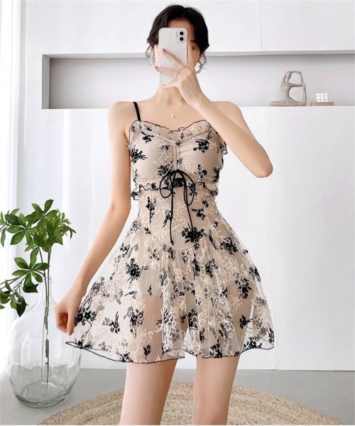★Zimmermann★ 花柄 リボン付き ワンピース水着 Army Green セール】花柄デザインワンピース水着（水着）｜Lace Ladies