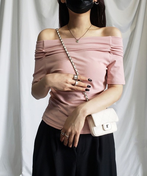 me+em select tシャツ 「 6color 」オフショルギャザリング半袖