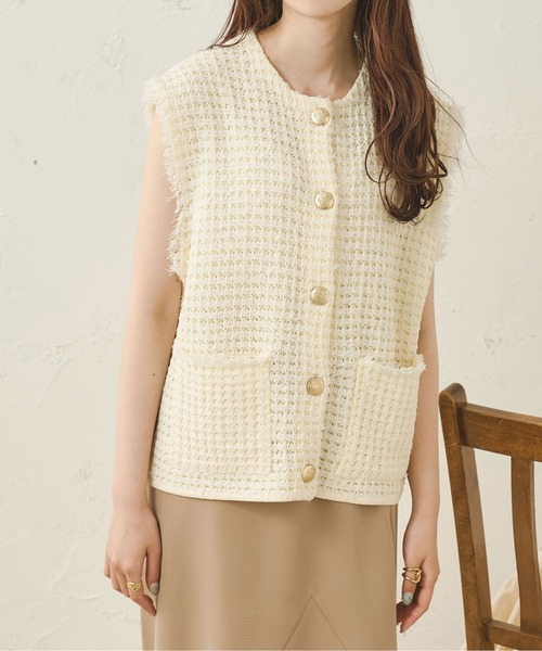 Ambre Neige（アンブルネージュ）の「ツイードニットベスト／【WEB/EC限定商品】（ベスト・レディース・アイボリー/ベージュ・FREE）」の3枚目の写真