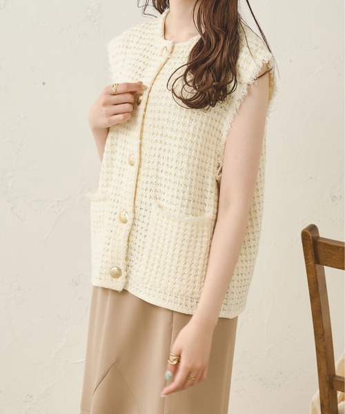Ambre Neige（アンブルネージュ）の「ツイードニットベスト／【WEB/EC限定商品】（ベスト・レディース・アイボリー/ベージュ・FREE）」の4枚目の写真