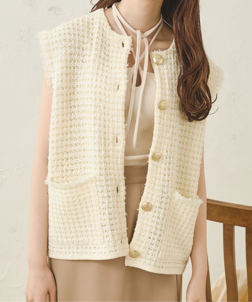Ambre Neige（アンブルネージュ）の「ツイードニットベスト／【WEB/EC限定商品】（ベスト・レディース・アイボリー/ベージュ・FREE）」の5枚目の写真