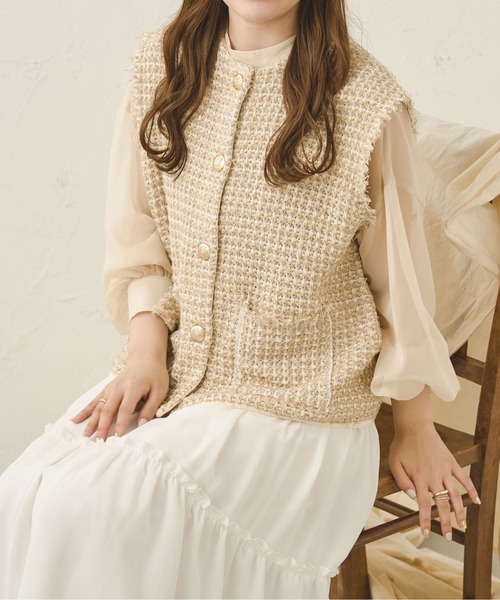 Ambre Neige（アンブルネージュ）の「ツイードニットベスト／【WEB/EC限定商品】（ベスト・レディース・アイボリー/ベージュ・FREE）」の12枚目の写真