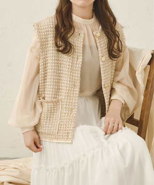 Ambre Neige（アンブルネージュ）の「ツイードニットベスト／【WEB/EC限定商品】（ベスト・レディース・アイボリー/ベージュ・FREE）」の13枚目の写真