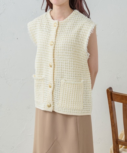 Ambre Neige（アンブルネージュ）の「ツイードニットベスト／【WEB/EC限定商品】（ベスト・レディース・アイボリー/ベージュ・FREE）」の17枚目の写真