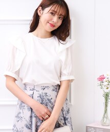 couture brooch | 【適度なシアー感で女性らしく。】シアーフリルパフ袖Tシャツ(Tシャツ/カットソー)