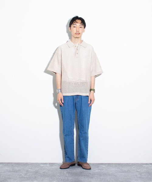 GLOSTER（グロスター）の「【GLOSTER/グロスター】ニットポロ クロシェ編み クロシェポロシャツ（ポロシャツ・メンズ・チャコールグレー/グリーン/ネイビー/キナリ・M/L）」の5枚目の写真