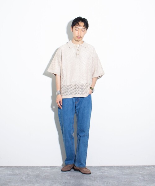 GLOSTER（グロスター）の「【GLOSTER/グロスター】ニットポロ クロシェ編み クロシェポロシャツ（ポロシャツ・メンズ・チャコールグレー/グリーン/ネイビー/キナリ・M/L）」の8枚目の写真