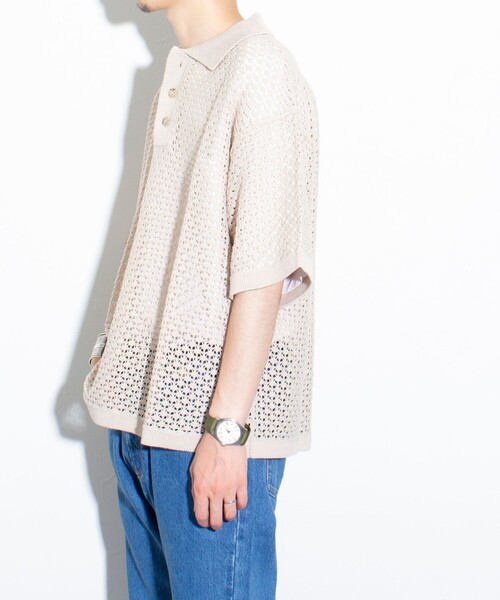 GLOSTER（グロスター）の「【GLOSTER/グロスター】ニットポロ クロシェ編み クロシェポロシャツ（ポロシャツ・メンズ・チャコールグレー/グリーン/ネイビー/キナリ・M/L）」の9枚目の写真