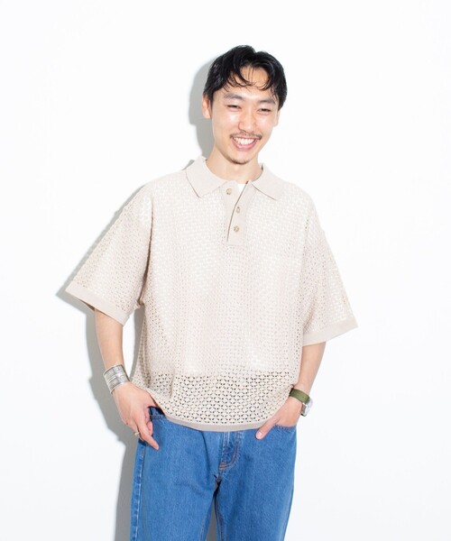 GLOSTER（グロスター）の「【GLOSTER/グロスター】ニットポロ クロシェ編み クロシェポロシャツ（ポロシャツ・メンズ・チャコールグレー/グリーン/ネイビー/キナリ・M/L）」の12枚目の写真