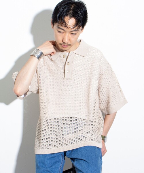 GLOSTER（グロスター）の「【GLOSTER/グロスター】ニットポロ クロシェ編み クロシェポロシャツ（ポロシャツ・メンズ・チャコールグレー/グリーン/ネイビー/キナリ・M/L）」の17枚目の写真