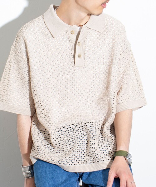 GLOSTER（グロスター）の「【GLOSTER/グロスター】ニットポロ クロシェ編み クロシェポロシャツ（ポロシャツ・メンズ・チャコールグレー/グリーン/ネイビー/キナリ・M/L）」の18枚目の写真