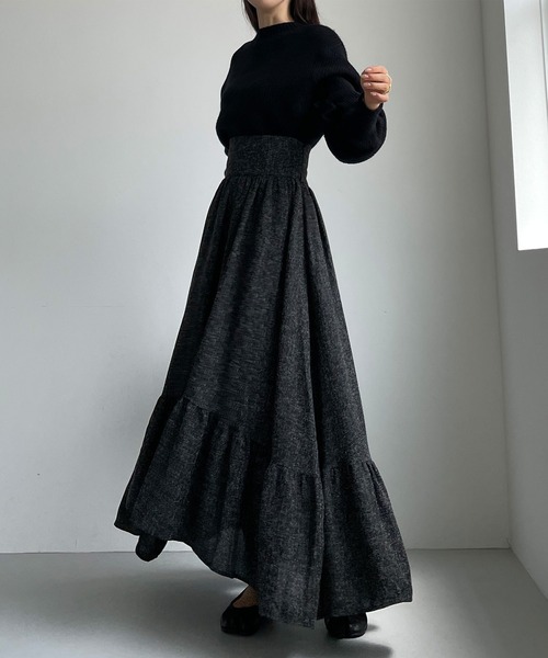 Louere（ルエレ）の「ツイード裾フレアスカート（スカート・レディース・オフホワイト/ブラウン/ブラック/グレー/ライトベージュ・SMALL/X-LARGE/MEDIUM/LARGE）」の7枚目の写真