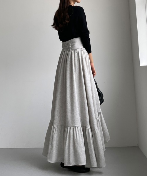 Louere（ルエレ）の「ツイード裾フレアスカート（スカート・レディース・オフホワイト/ブラウン/ブラック/グレー/ライトベージュ・SMALL/X-LARGE/MEDIUM/LARGE）」の14枚目の写真