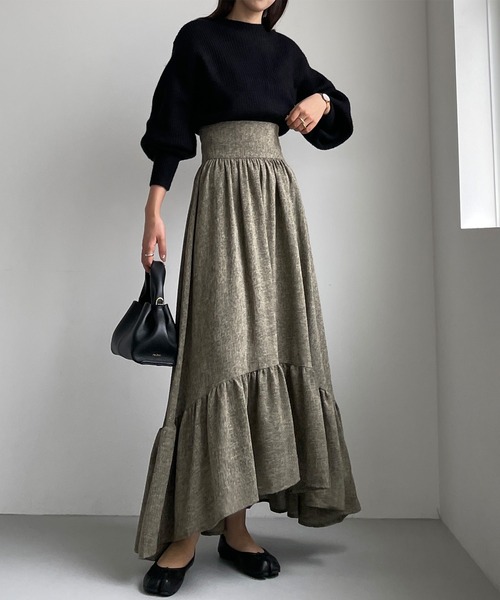 23区 大きいサイズ フレアスカート カシミヤ 羊毛 ツイード グレー 2XL. 洗える】カシミヤブレンド Iライン ニットスカート / 23区