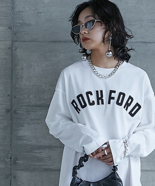 GEVS.（ジェイヴィス）の「＜大きいサイズ＞ 綿100％ロゴパッチワーク刺しゅうロングスリーブＴシャツ GEVS.（Tシャツ/カットソー・レディース・ブラック/オフホワイト・L/LL/3L/4L/5L）」の9枚目の写真