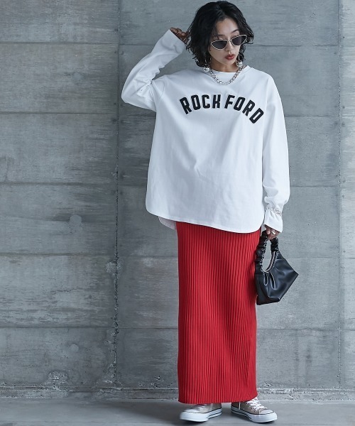 GEVS.（ジェイヴィス）の「＜大きいサイズ＞ 綿100％ロゴパッチワーク刺しゅうロングスリーブＴシャツ GEVS.（Tシャツ/カットソー・レディース・ブラック/オフホワイト・L/LL/3L/4L/5L）」の21枚目の写真