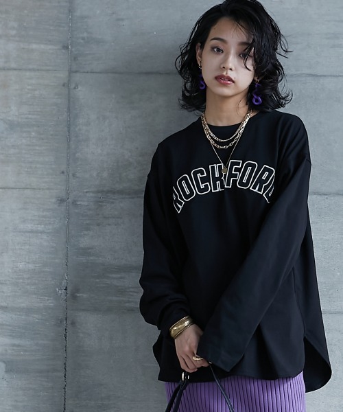 GEVS.（ジェイヴィス）の「＜大きいサイズ＞ 綿100％ロゴパッチワーク刺しゅうロングスリーブＴシャツ GEVS.（Tシャツ/カットソー・レディース・ブラック/オフホワイト・L/LL/3L/4L/5L）」の10枚目の写真
