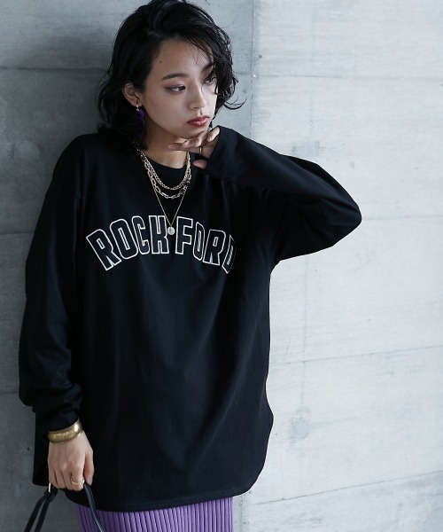 GEVS.（ジェイヴィス）の「＜大きいサイズ＞ 綿100％ロゴパッチワーク刺しゅうロングスリーブＴシャツ GEVS.（Tシャツ/カットソー・レディース・ブラック/オフホワイト・L/LL/3L/4L/5L）」の11枚目の写真