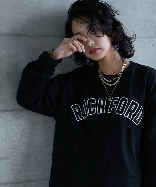 GEVS.（ジェイヴィス）の「＜大きいサイズ＞ 綿100％ロゴパッチワーク刺しゅうロングスリーブＴシャツ GEVS.（Tシャツ/カットソー・レディース・ブラック/オフホワイト・L/LL/3L/4L/5L）」の12枚目の写真