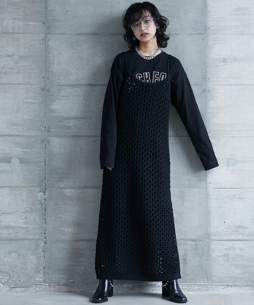 GEVS.（ジェイヴィス）の「＜大きいサイズ＞ 綿100％ロゴパッチワーク刺しゅうロングスリーブＴシャツ GEVS.（Tシャツ/カットソー・レディース・ブラック/オフホワイト・L/LL/3L/4L/5L）」の3枚目の写真