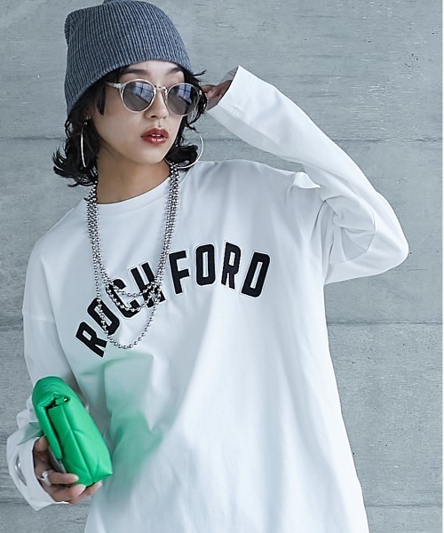 GEVS.（ジェイヴィス）の「＜大きいサイズ＞ 綿100％ロゴパッチワーク刺しゅうロングスリーブＴシャツ GEVS.（Tシャツ/カットソー・レディース・ブラック/オフホワイト・L/LL/3L/4L/5L）」の7枚目の写真