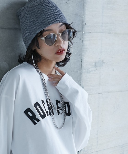 GEVS.（ジェイヴィス）の「＜大きいサイズ＞ 綿100％ロゴパッチワーク刺しゅうロングスリーブＴシャツ GEVS.（Tシャツ/カットソー・レディース・ブラック/オフホワイト・L/LL/3L/4L/5L）」の8枚目の写真