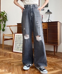 クラッシュダメージデニムパンツ