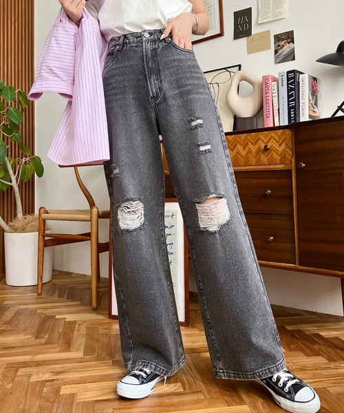 セール】クラッシュダメージデニムパンツ（デニムパンツ