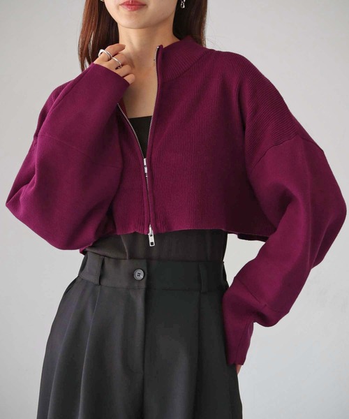 cheriella（シェリエラ）の「【cheriella】WEB限定ショートZIPニットブルゾン（ブルゾン・レディース・ワインレッド/アイボリー/ブラック/ブルー・M）」の10枚目の写真