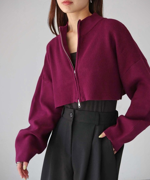 cheriella（シェリエラ）の「【cheriella】WEB限定ショートZIPニットブルゾン（ブルゾン・レディース・ワインレッド/アイボリー/ブラック/ブルー・M）」の18枚目の写真