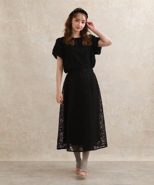 couture brooch（クチュールブローチ）の「◆【秋冬新作/大人フェミニン】コード刺繍フレアースカート（スカート・レディース・ブラック系/ブラウン系その他2・40/38/42）」の4枚目の写真