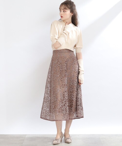 couture brooch（クチュールブローチ）の「◆【秋冬新作/大人フェミニン】コード刺繍フレアースカート（スカート・レディース・ブラック系/ブラウン系その他2・40/38/42）」の8枚目の写真